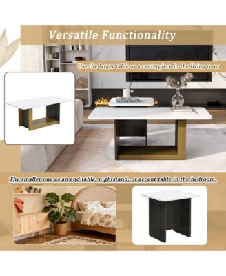 Nesting Coffee Tables Set of 2, Small Square Coffee End Table, Wood Look Center Table with Metal Frame for Living Room