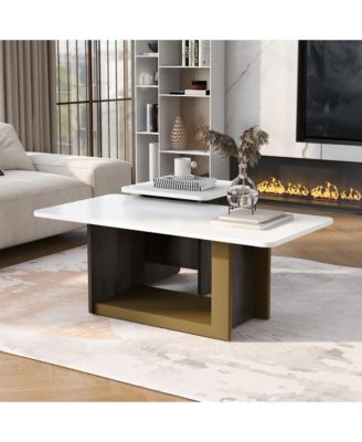 Nesting Coffee Tables Set of 2, Small Square Coffee End Table, Wood Look Center Table with Metal Frame for Living Room