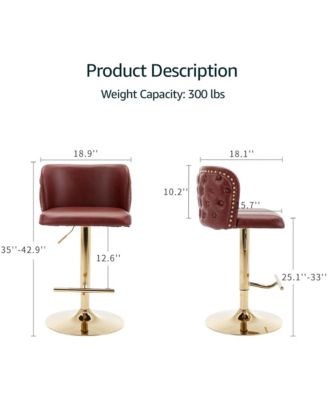 Barstools Set of 2 - Modern PU Leather Bar Stools, Adjustable Swivel Counter Height Chairs with Tufted Backrest for Kitchen Island
