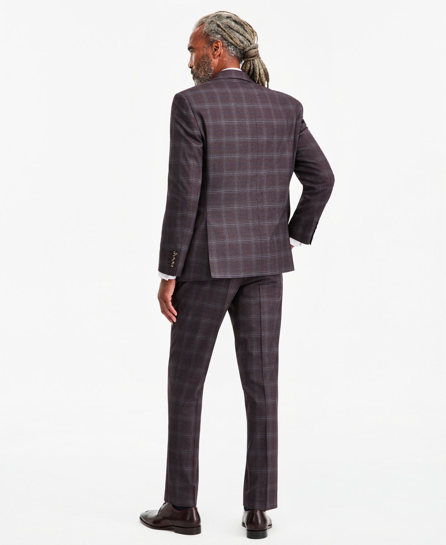 Men's Classic-Fit Burgundy Plaid Suit Separate Double-Breasted Vest
