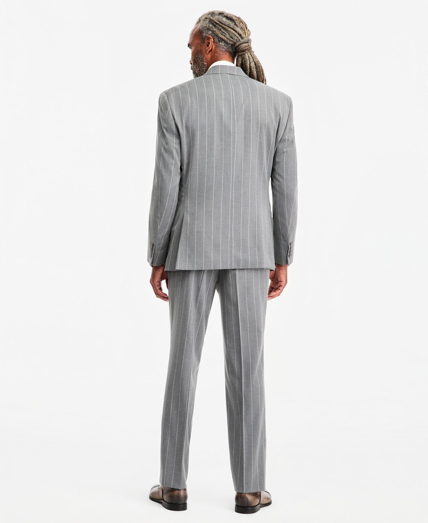 Мужские комплекты Tayion Collection Classic-Fit Gray Pinstripe Suit Separates, цвет: Серый полосатый — фото 3