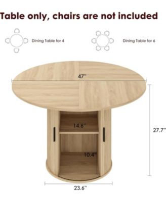 47 Inch Round Dining Table for 4, Kitchen Table Dinner Table with 2-Layer Storage Shelf and Wood Slide Door for Home Dining Room Living Room