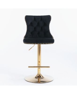 Velvet Swivel Bar Stools Set of 2, Adjustable Counter Height Chairs with Nailhead Trim and Gold Metal Base for Kitchen Island