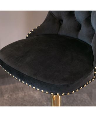 Velvet Swivel Bar Stools Set of 2, Adjustable Counter Height Chairs with Nailhead Trim and Gold Metal Base for Kitchen Island