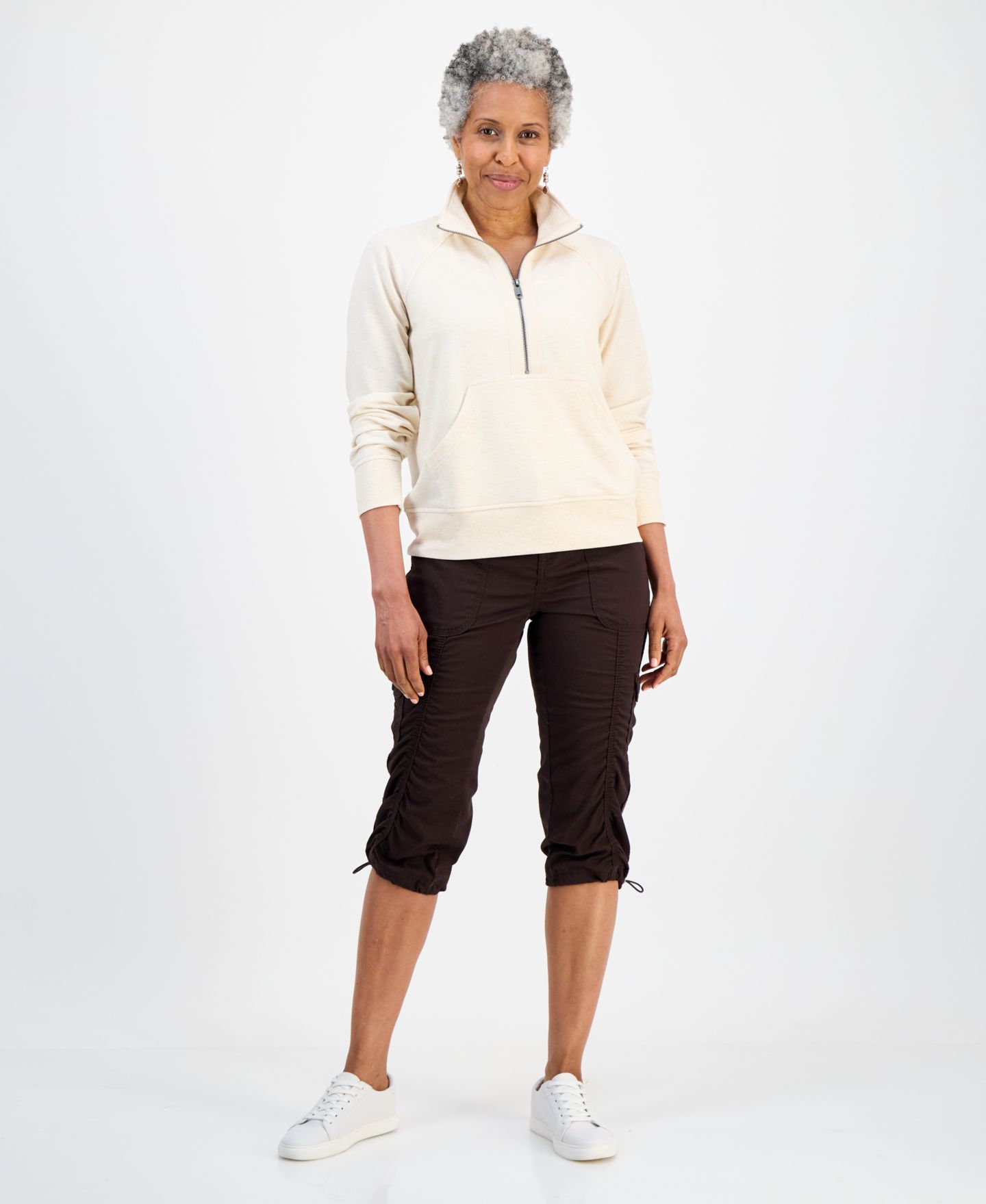 Женская толстовка Style & Co Petite LuxLounge French Terry Half-Zip, цвет: Овсяный меланжевый — фото 3
