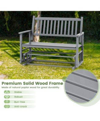 Poplar Wood Patio Glider Bench 2-Person with Slatted Seat
