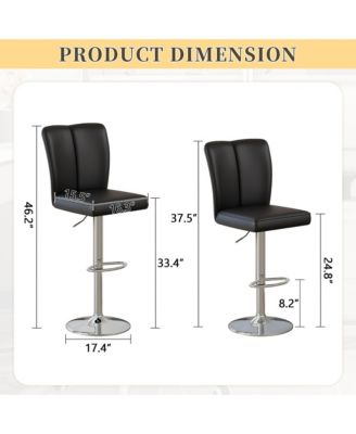 Adjustable Bar Stools Set of 2, Swivel PU Leather Counter Height Chairs with Back and Trumpet-shaped Metal Legs for Kitchen Island