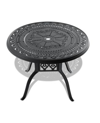 39.37-inch Cast Aluminum Patio Dining Table With Frame and Umbrella Hole