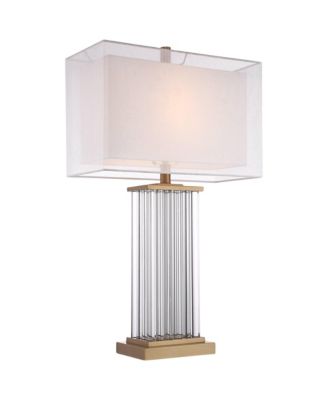 Darcia Modern Table Lamp with White Riser Tall Crystal Sheer Outer Linen Inner Shade for Bedroom Living Room Bedside