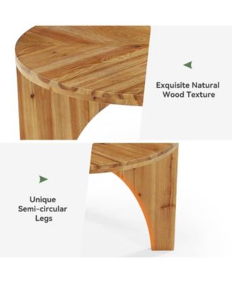 Solid Wood Round Coffee Table, Farmhouse Center Table with Curved Legs, Circle Cocktail Tea Table