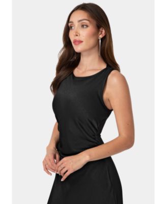 Women's Crushed Satin High Neck Shirred Maxi Dress