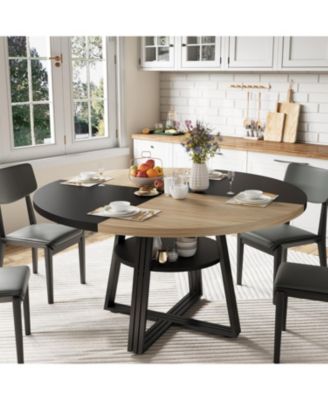 Round Dining Table for 4-6, 47.2 in Farmhouse Kitchen Table with Storage, Circle Dinner Tables