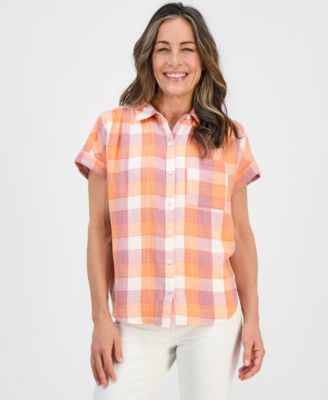 Petite Plaid Button-Up Cotton Camp Shirt