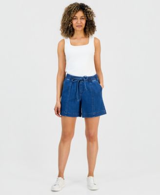 Petite Pull-On High-Rise Denim Shorts