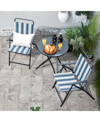 3 Pieces Patio Folding Chair Set w/ 2 Chairs and Glass Round Coffee Table Porch Deck Backyard