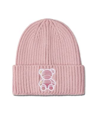 Kids "Plaid Bear" Ribbed Rayon-Blend Embroidered Beanie