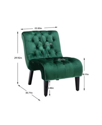 Modern Velvet Accent Chair, Upholstered Fabric Button Reading Chaise with Tufted Back, Wooden Legs, Rolled Edge Design for Living Room