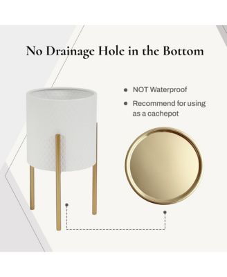 2-Piece Diamond Pattern Round Metal Cachepot Planter Set