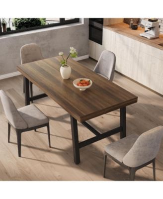 Industrial Dining Table for 4-6 People, 63" Long Large Kitchen Table with Sturdy Metal Frame, Rectangular Counter.