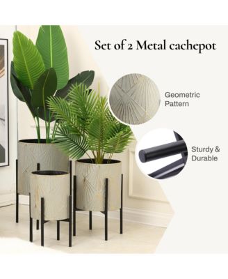 Set of 3 Metal Cachepot Planters with Stand