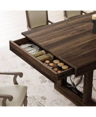 71-Inch Wooden Kitchen Table with Two Drawers, Large Dining Table for 6-8 w/Large Tabletop and Sturdy Frame, Rectangular Dining Table