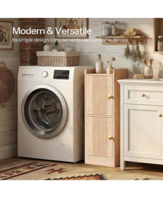 Small Bathroom Storage Cabinet Farmhouse Floor 2 Adjustable Shelves Double Doors Slim Narrow Toilet Paper Organizer