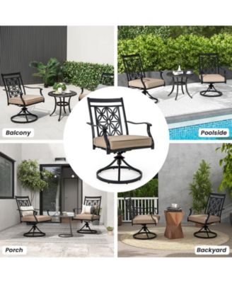 Patio Metal Swivel Chairs Set of 4 Fabric Bistro Rocker Chairs w/ Curved Armrests