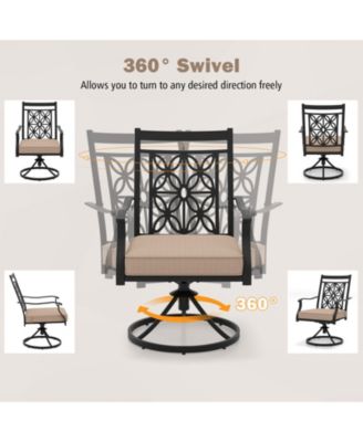 Patio Metal Swivel Chairs Set of 2 Fabric Bistro Rocker Chairs w/ Curved Armrests