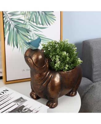 Brown Hippo and Blue Bird MgO Flower Pot Planter