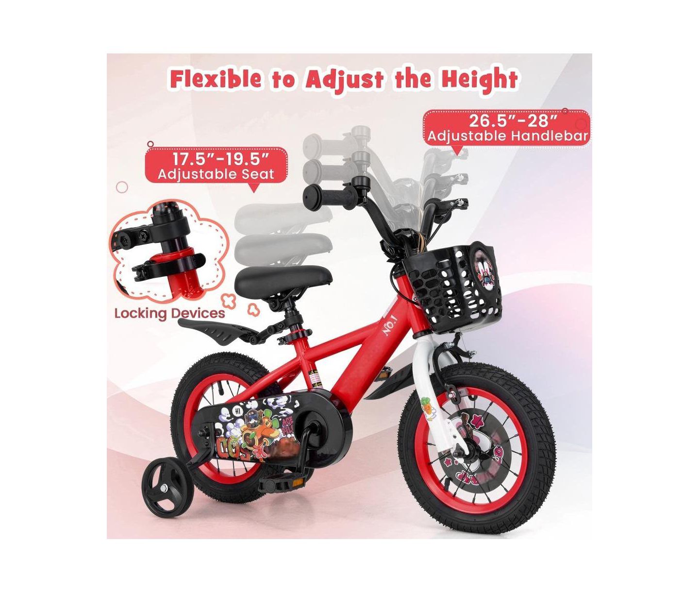 Детская игрушка HONGGE 12-Inch Steel Kids Bike with Adjustable Seat and Storage Basket, Ages 3-4, цвет: Красный — фото 6