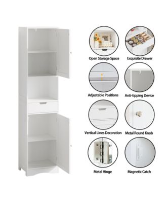67" Tall Bathroom Storage Cabinet, Slim Corner Floor Cabinet with 2 Doors, 1 Drawer and Adjustable Shelves for Small Space
