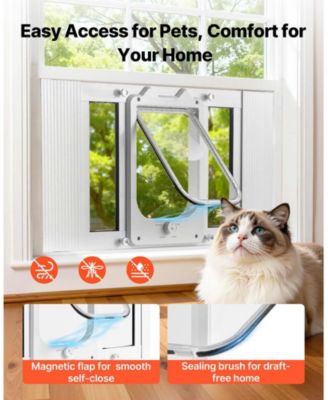Adjustable Window Cat Door 23"–28" Wide with 4 Lock Modes and Aluminum Frame