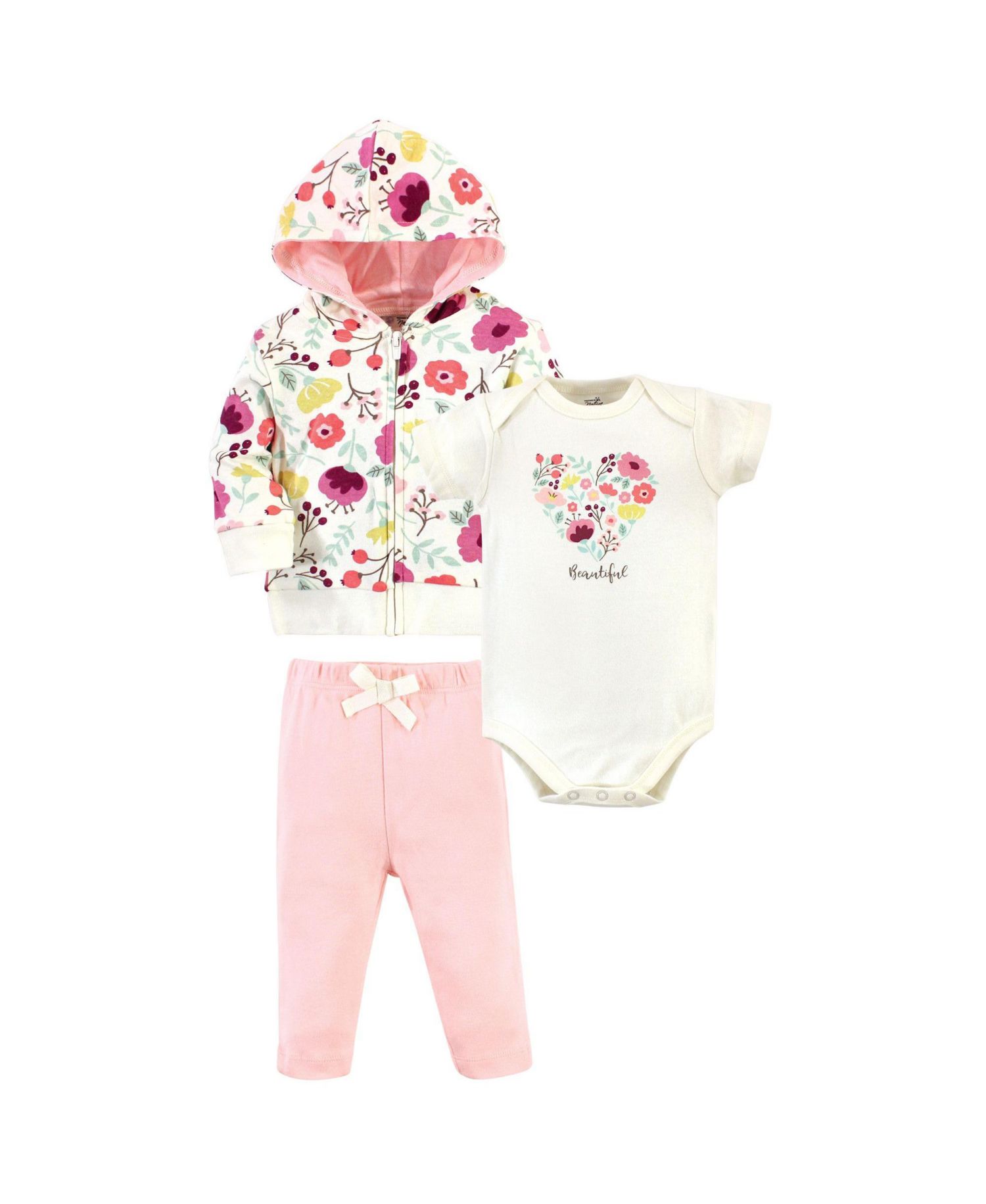 Baby Girls Natural Cotton Hoodie, Bodysuit or Tee Top, and Pant