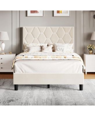  Bed Frame with Upholstered Headboard, Upholstered Bed Frame, Heavy-Duty Platform Bed Frame with Strong Wood Slats, No Box Spring Needed
