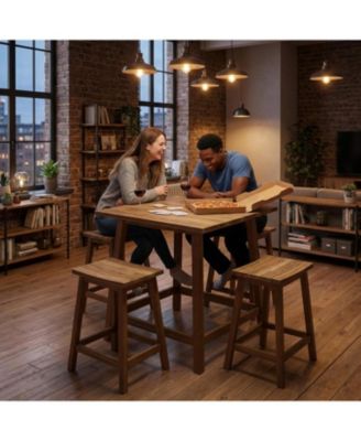 Solid Wood Counter Height Dining Table for 2-4, Farmhouse Square Kitchen Table