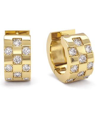 Clear Cubic Zirconia Checkerboard Hinge Hoop Earring
