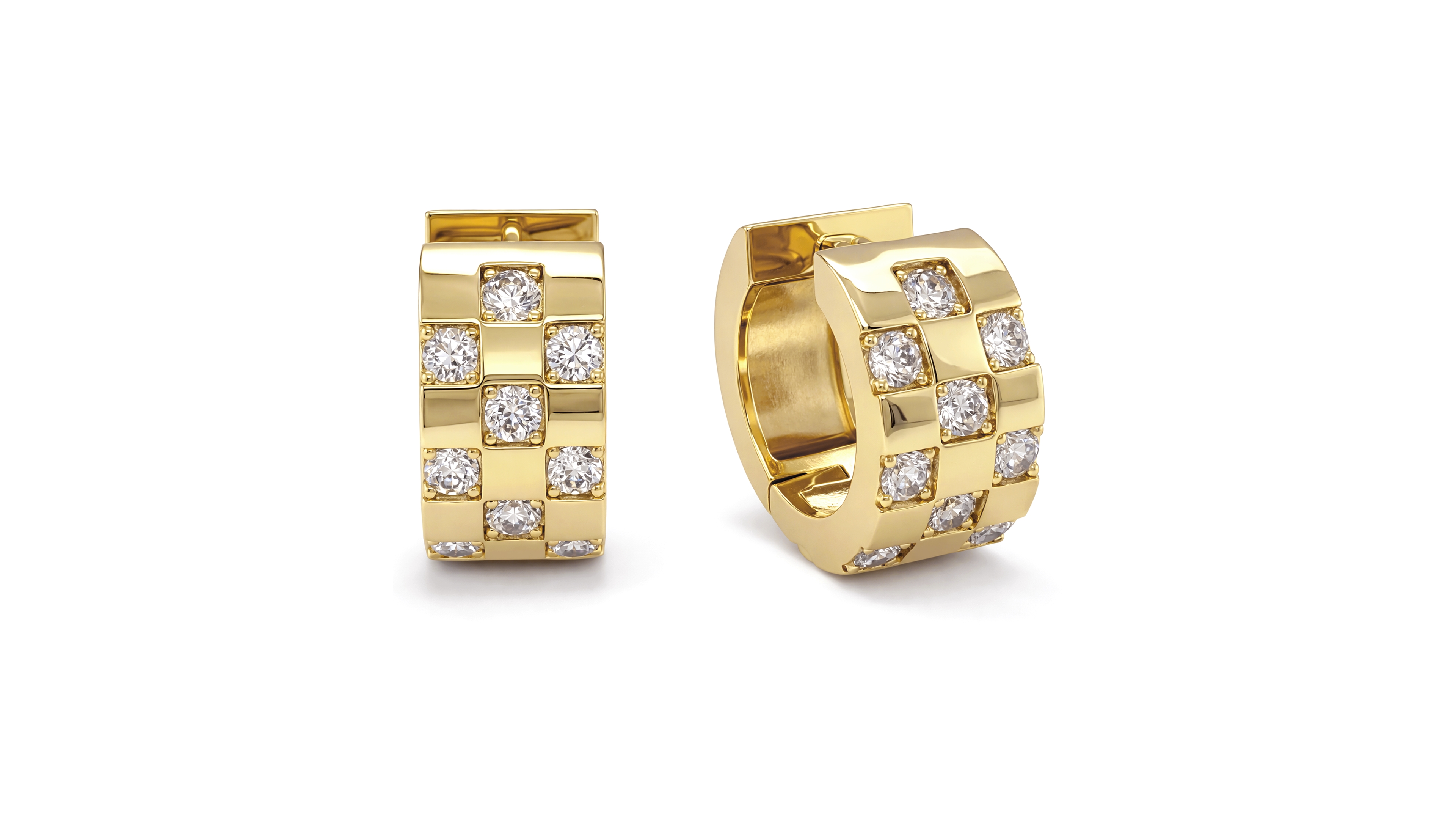 And Now This Clear Cubic Zirconia Checkerboard Hinge Hoop Earring