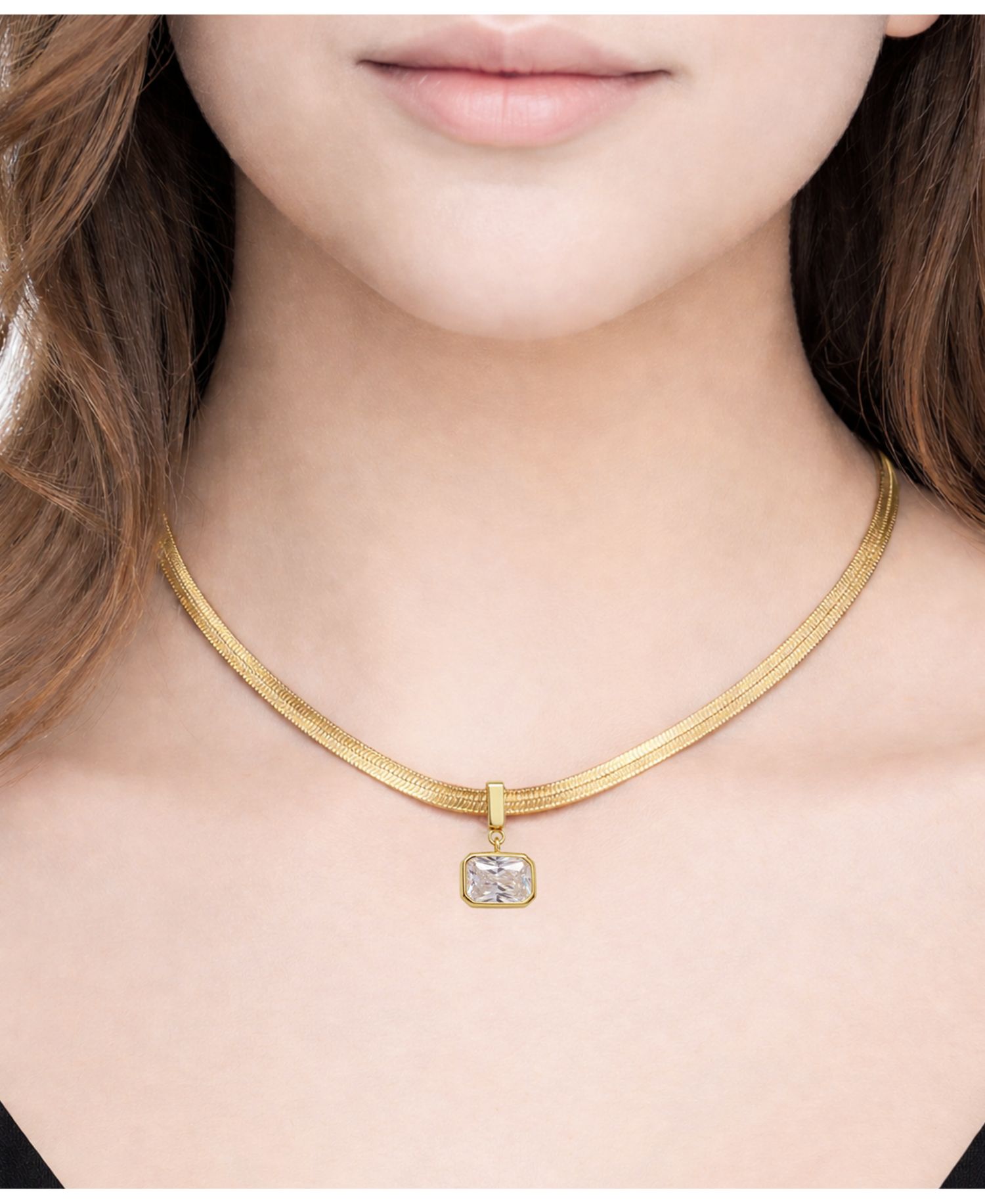 Clear Cubic Zirconia Herringbone Chain Necklace