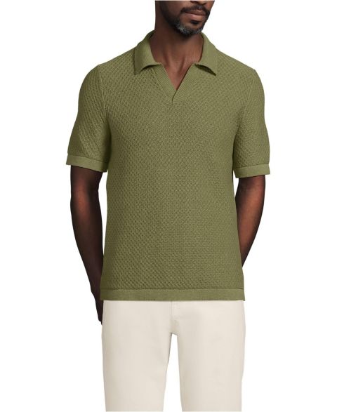 Мужское поло Lands' End Short Sleeve Johnny Collar Polo Shirt, цвет: Меланжевый
