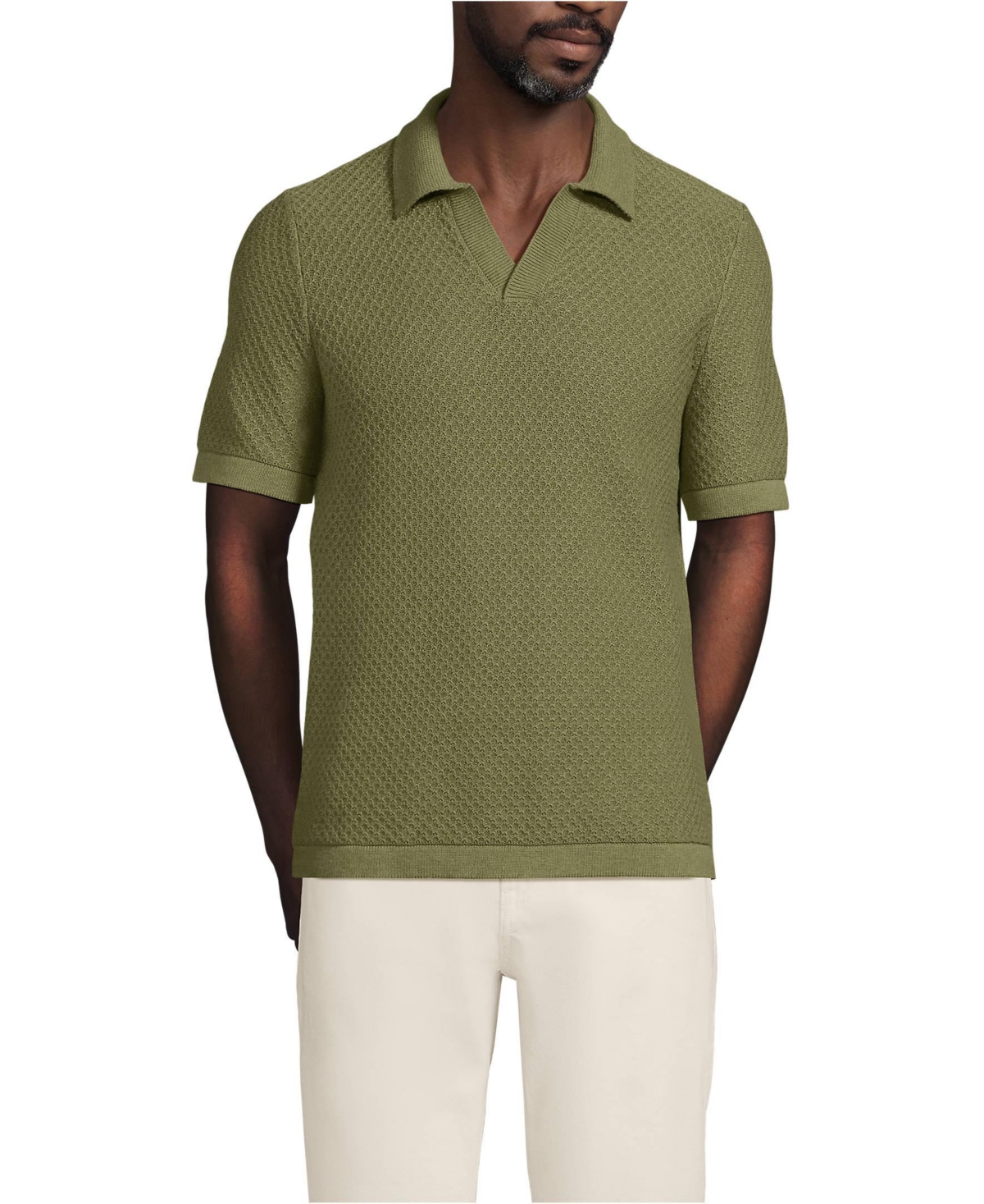 Lands' End Men's Short Sleeve Johnny Collar Polo