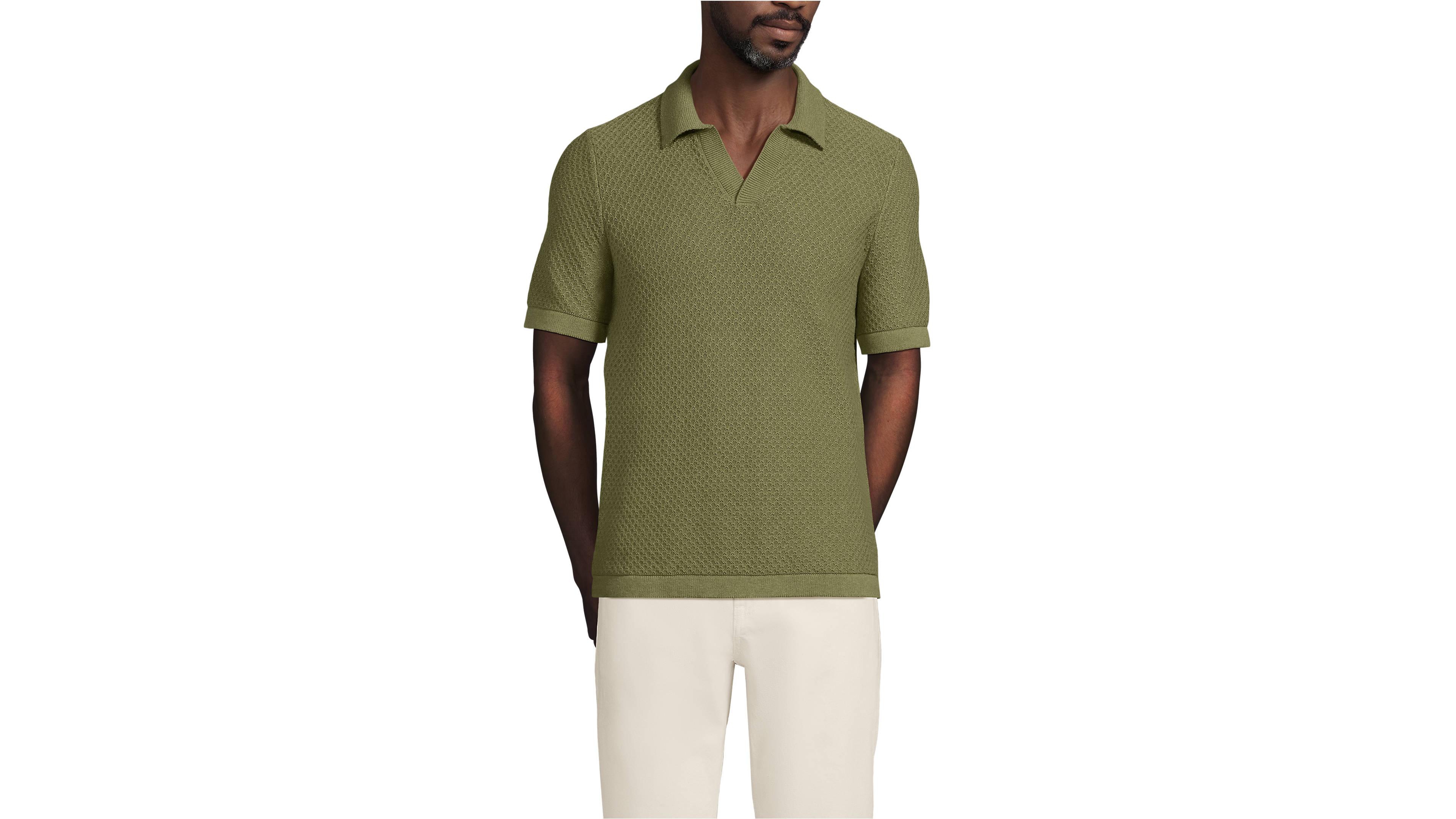 Lands' End Men's Short Sleeve Johnny Collar Polo Shirt
