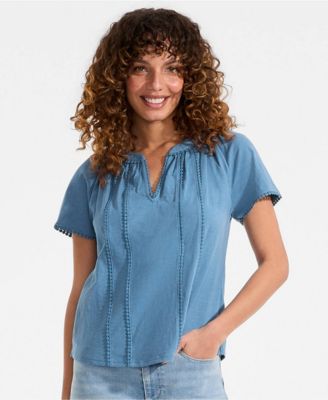 Women's Slub Short Sleeve Notch Neck Top