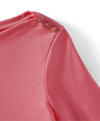 Women's Supima Cotton Elbow Sleeve Boatneck Button Shoulder Tee
