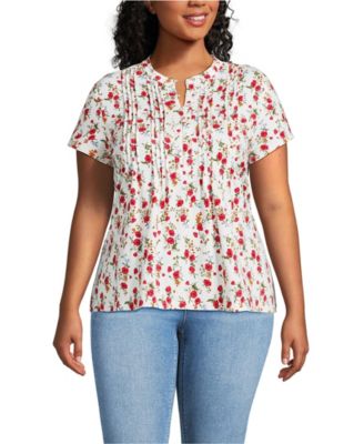 Plus Size Lightweight Jersey Button Pintuck Top