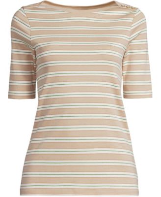 Women's Supima Cotton Elbow Sleeve Boatneck Button Shoulder Tee