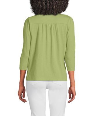 Women's 3/4 Sleeve Slub V-neck Lace Trim Top