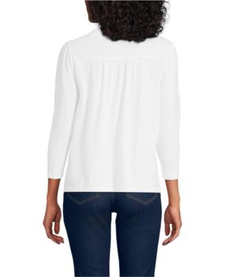Women's 3/4 Sleeve Slub V-neck Lace Trim Top