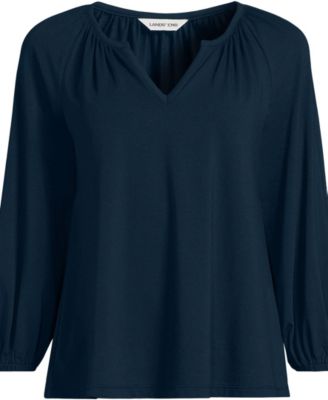 Women's Lightweight Jersey 3/4 Sleeve Notch Neck Gather Blouse