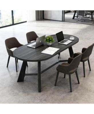 70.8" Oval Work Desk for 6-8 People Rustic Style with Tapered Legs for Boardroom Office Meeting Conference Room