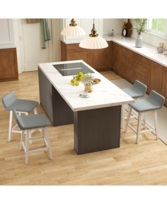 2PCS 24'' Upholstered Barstools w/ Low Back Footrest Wood Legs for Kitchen Island